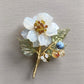 Spring peony bouquet brooch in white