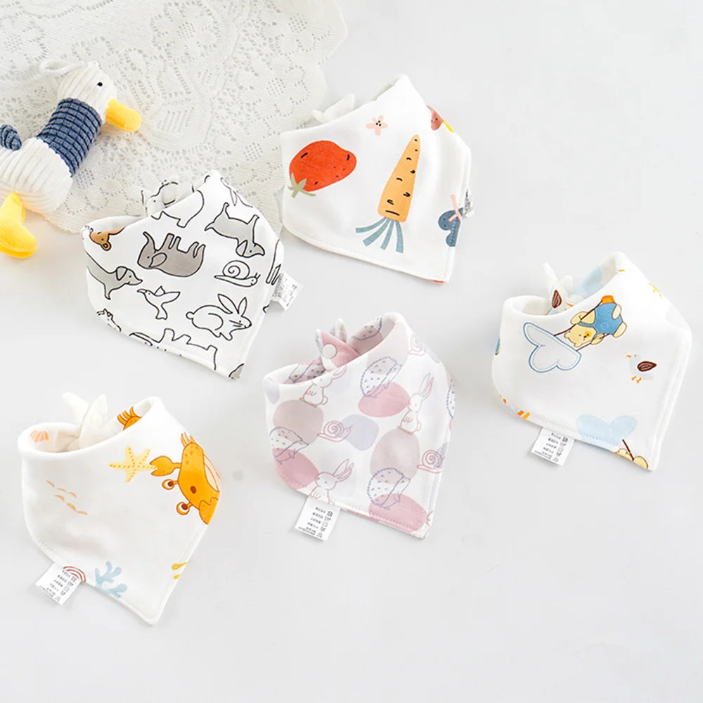 5pcs/lot Baby Bibs Triangle Double Cotton Bibs Cartoon Print Saliva Towel Baby Boys Girls Feeding Apron Cotton Bandana Bibs