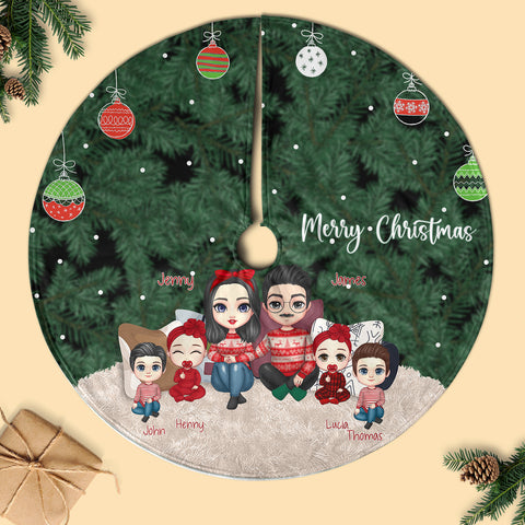 2023 Joyful Family Gather Personalized Christmas Pencil Tree Skirt