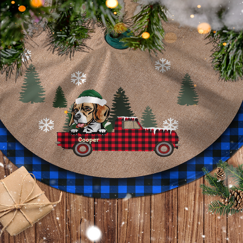 Dog-On-The-Car Personalized Christmas Pencil Tree Skirt