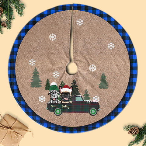 Dog-On-The-Car Personalized Christmas Tree Skirt