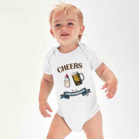Cheers To Our First Father's Day Personalized Baby Bodysuit