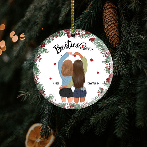 Christmas Gift For Besties Sisters Siblings Personalized Circle Ornament Besties Forever