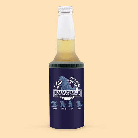 Don't Mess With Papasaurus Personalized Can Cooler Tumbler For Dad