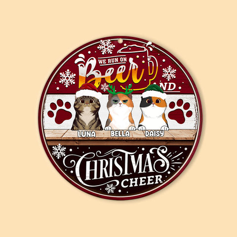We Run On Beer and Christmas Cheer Personalized Cat Ornaments