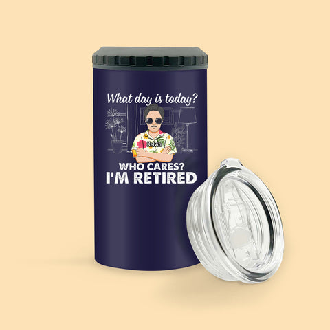 Who Cares I'm Retired Personalized Can Cooler Tumbler For Dad