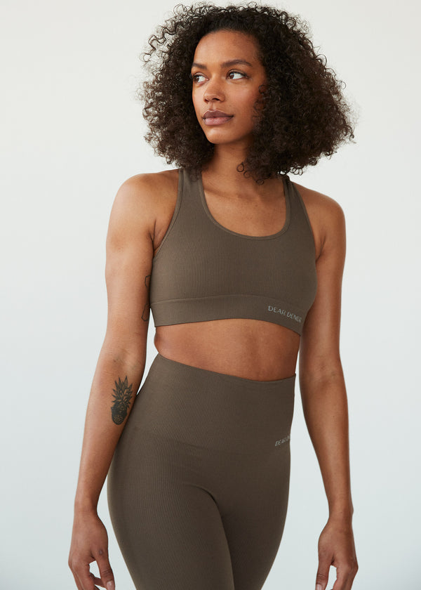 Seamless Ribbed Knit Textured Sports Bra & Leggings Set