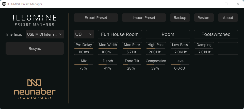 Screenshot of ILLUMINE Preset Manager Software