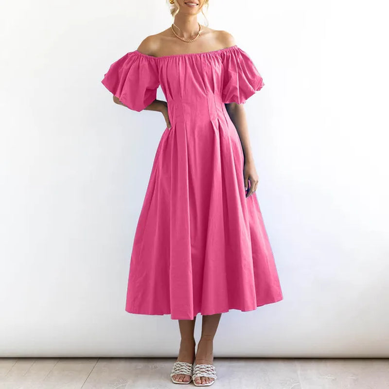 Solid Color Puff Sleeve Maxi Dress for Women Party