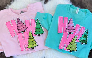 Ho Ho Ho Sequin Christmas Trees, Pink Patch, Christmas Patch, Iron on Patch, Sequin Patch, Pink Christmas Patch - Gi Gi's Boutique