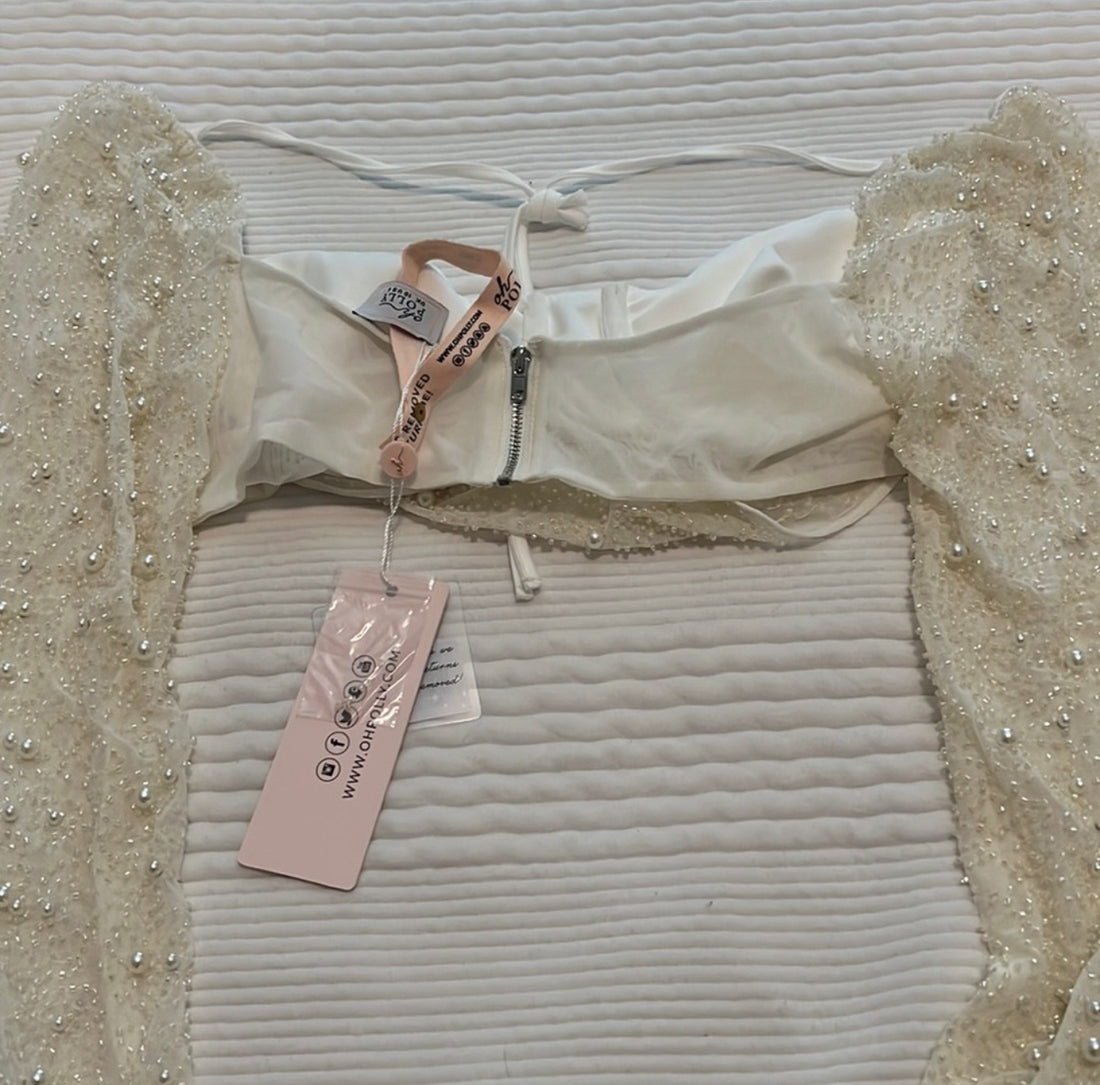 La Désirade Embellished Sleeve Cowl Neck Bra in Sand