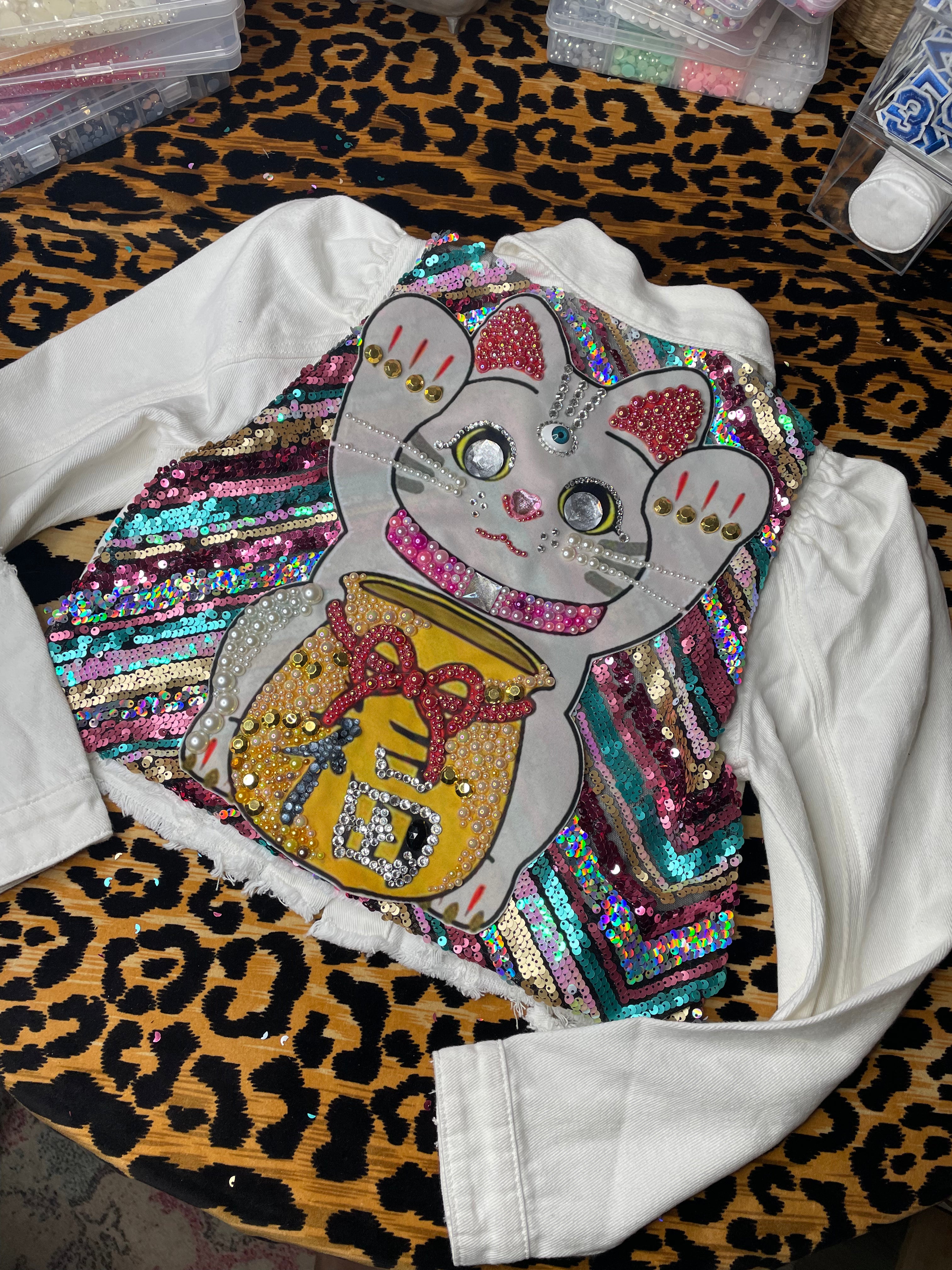 Lucky disco Cat  Denim Jacket