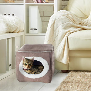 Cat or Dog Bed Cozy Cave Enclosed Cube Pet Bed - Light Coffee - Rocheshill