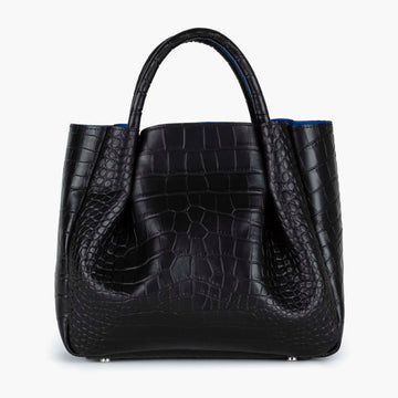 Amalfi Midi Leather Tote Bag - Black Print