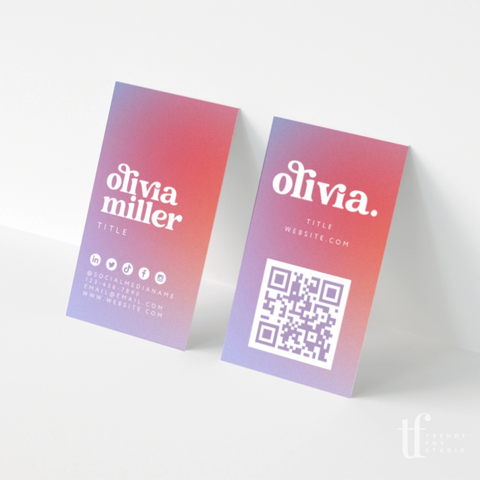 Retro gradient business card with qr code