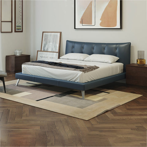 Cama Galattico King Size piel azul otano. Muebles Italianos