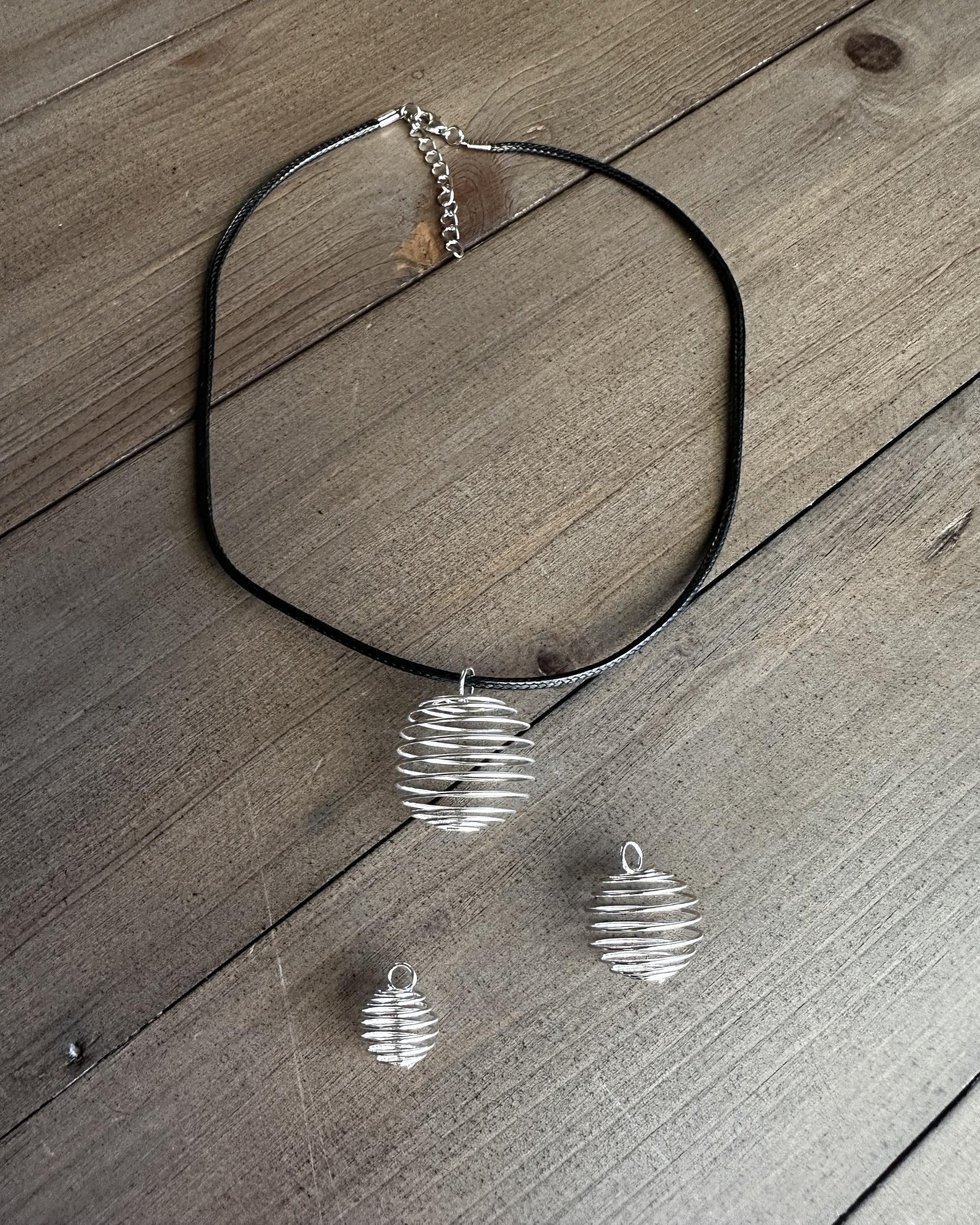 Spiral Crystal Cage Pendant Necklace - Funky Birdie Amber