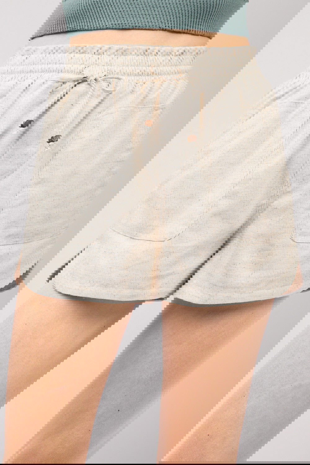 Drawstring Elastic Waist Linen Shorts