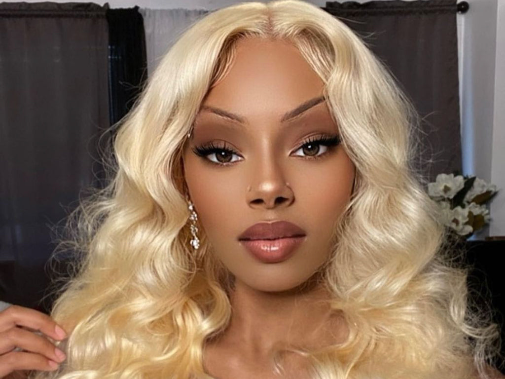 The 613 wig is a bold, icy platinum blonde that flatters fair, cool-toned complexions and adventurous styles.