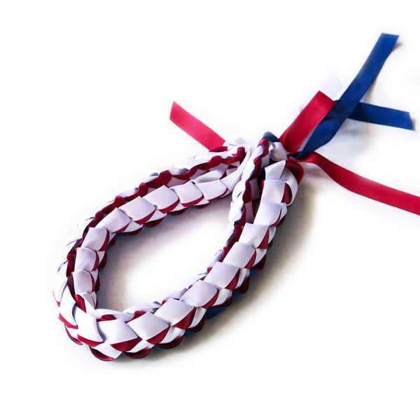 Ribbon Lei - Braided Necklace - Navy & Red & White