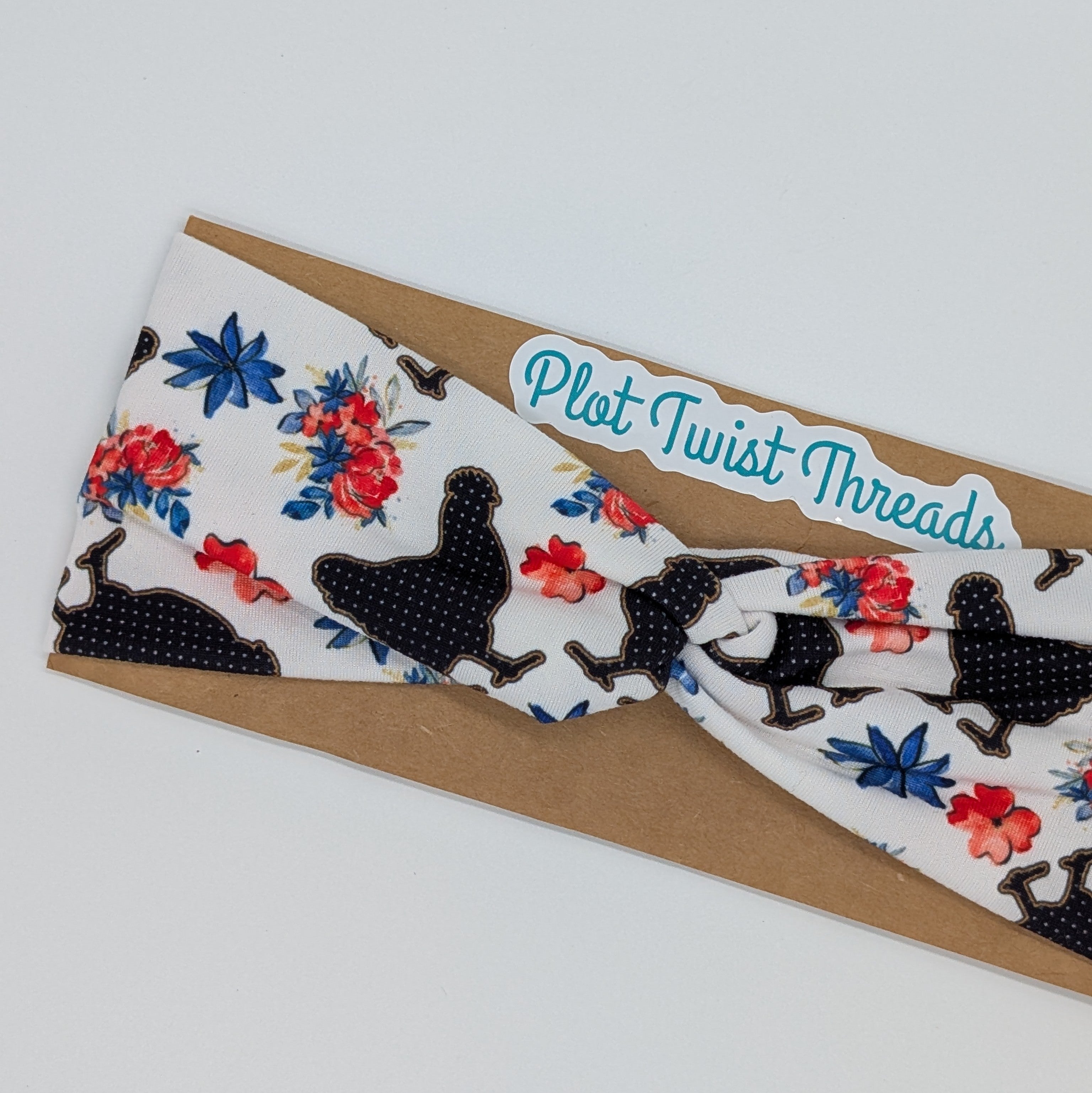 Youth Twist Headband - Floral Chickens