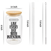 Live Every Day With Intention 16 oz Frosted or Clear Glass Cup with Bamboo Lid