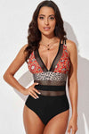 Printed Mesh Plunge One-Piece Swimsuit