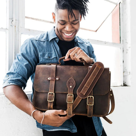 Leather Briefcase Women Black Leather Messenger Bag 