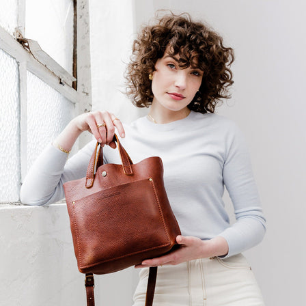 Zip-Top Medium Tote - Handmade Leather Tote Bag