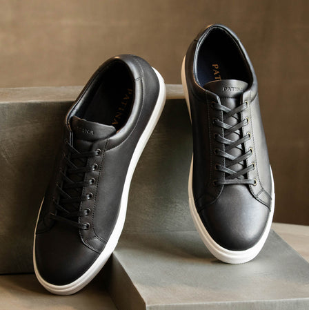 Men’s Leather Sneakers Shoes Black-White