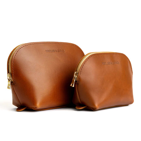 Honey*Bella | Leather makeup bag with curved top zipper and flat bottom