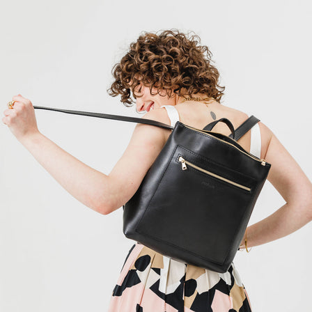 All Color: Black | handmade leather backpack tote