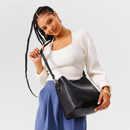 Women's Leather Top Handle Shoulder Leather Bucket Bag