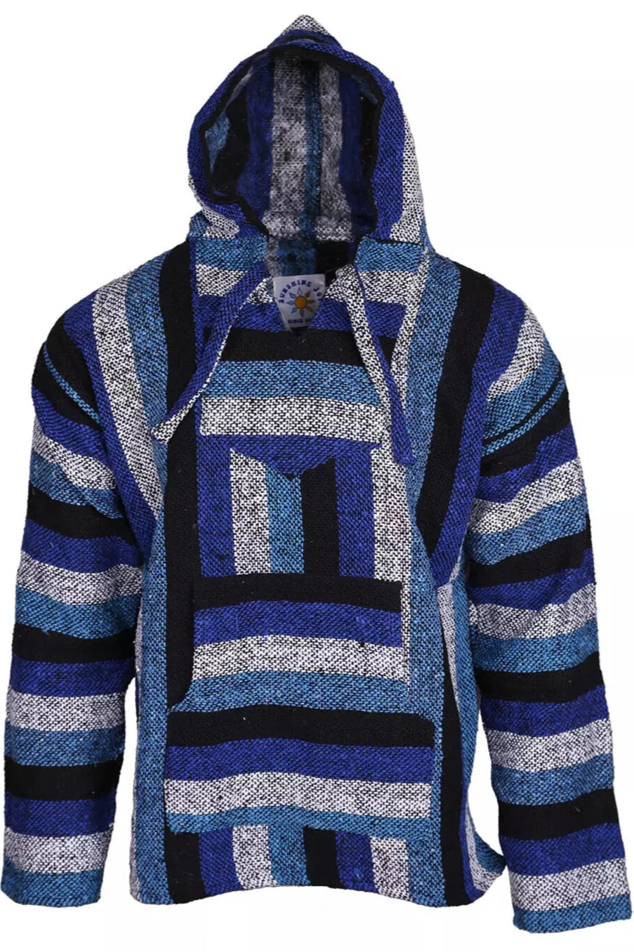 Royal Blue Stripe Mexican Baja Pullover Hoodie