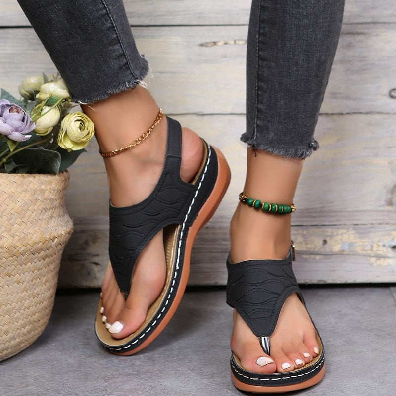 Summer Oxford Women Sandals Flats Slippers Pu Leather Flip Flops