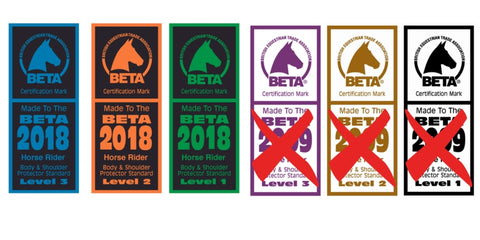 Beta logo images for 2009 and 2018 body protector standards