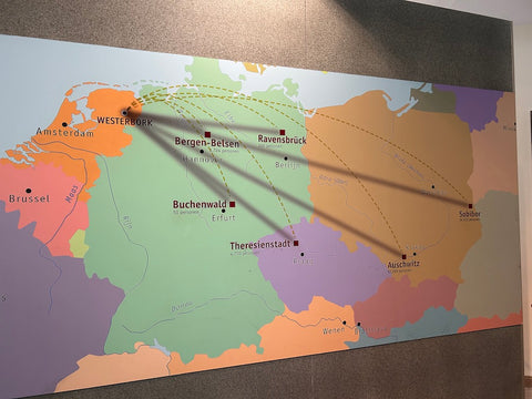 Map of railroads to extermination camps from Museum of Nazi Transit Camp Westerbork, Drenthe, The Netherlands 