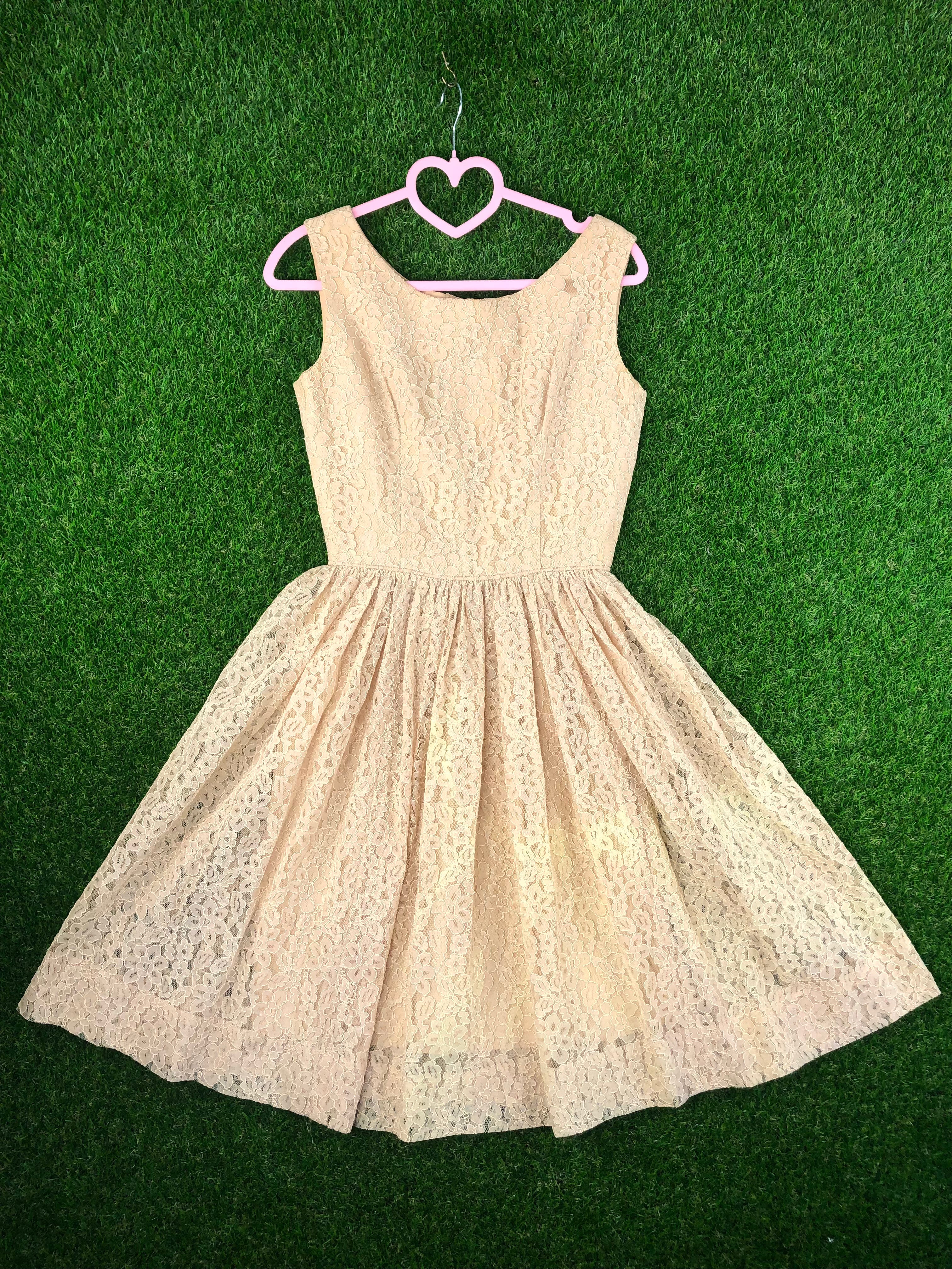 1950's Beige Lacy A-Line Dress