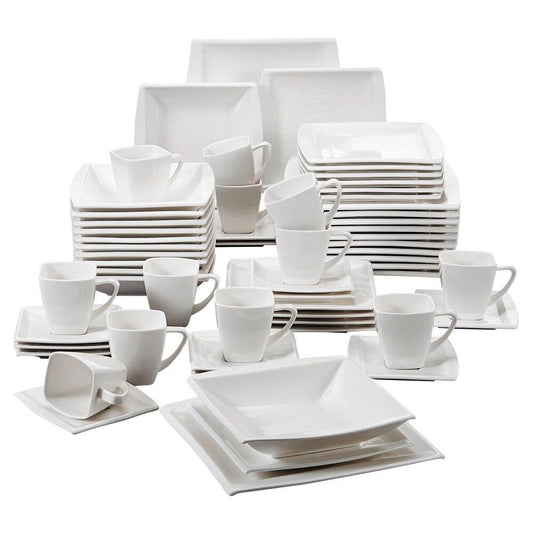 MALACASA FLORA 30/60 Piece White Porcelain Dinner Set with  12*Cup,Saucer,Dessert Soup Dinner Plate Tableware Set for 12 Person