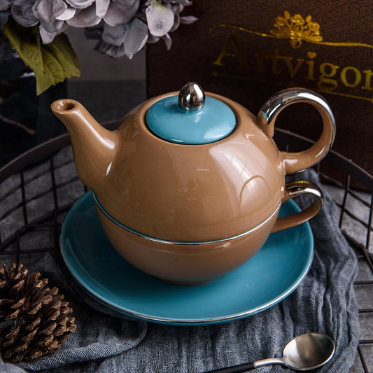 Artvigor 1-Piece Porcelain Tea Pot Pink Tea Pot Teacup and Saucer
