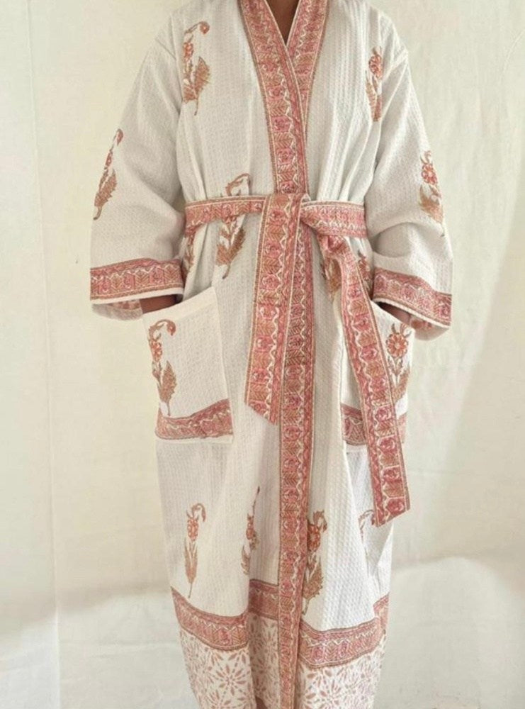 Robe Cotton Kimono Robes Bath Robe Dressing Gown Block Print Beach Cover  ups Bridesmaid Gifts For Women at Amazon Women's Clothing store