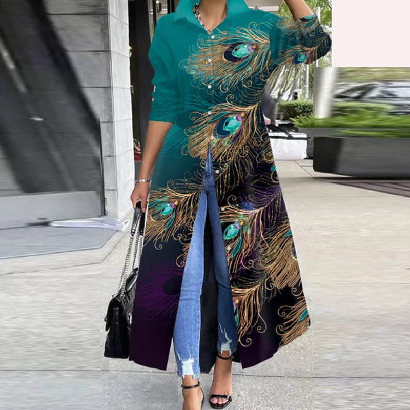 Exotic Vacation Printed Shirt Dress for Women - Spring/Summer Style