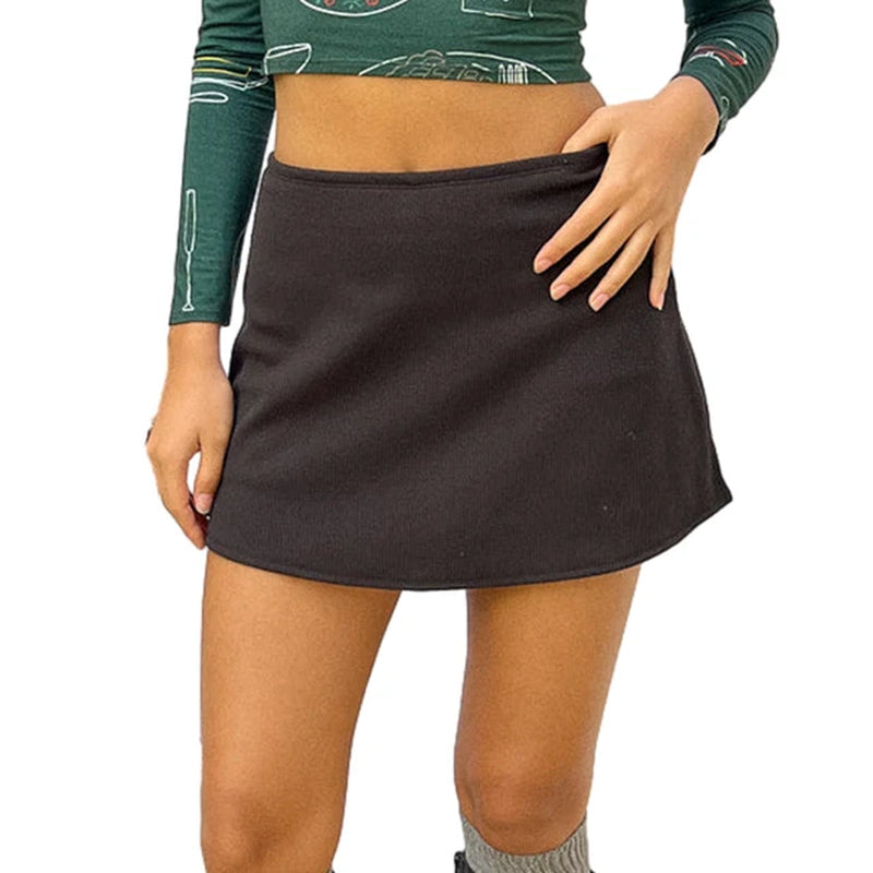 Solid Color Elastic Waist Mini Skirts for Women