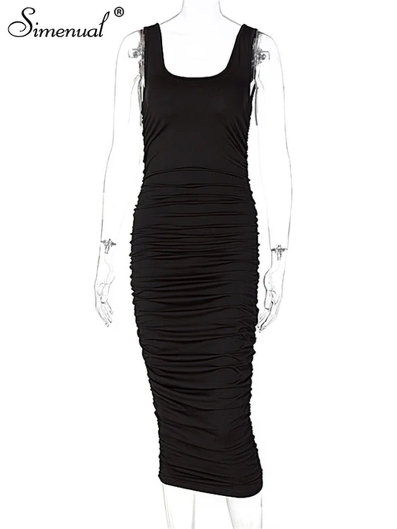 Ruched Bodycon Party Dress: Sexy Sleeveless Midi Clubwear Outfit