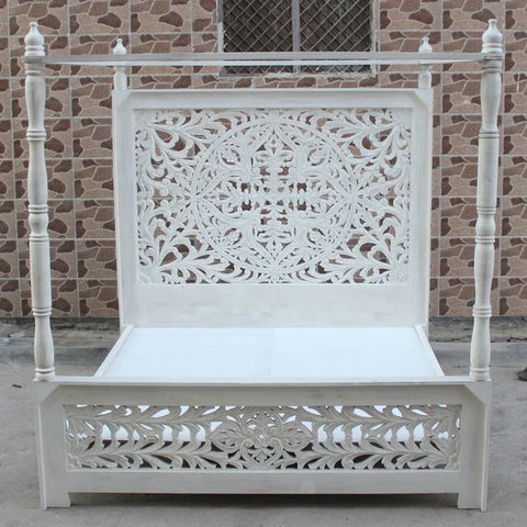 Hand Carved wooden High Headboard Canopy Bed Frame