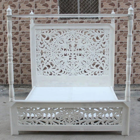 Indian Hand Carved wooden Headboard Bed Frame