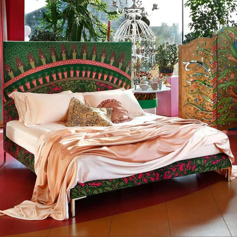 Solid Mango Wood Hand Painted Hand Carved Bed Frame