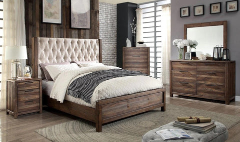 Tufted Rustic Natural Solid Wooden Bed Frame