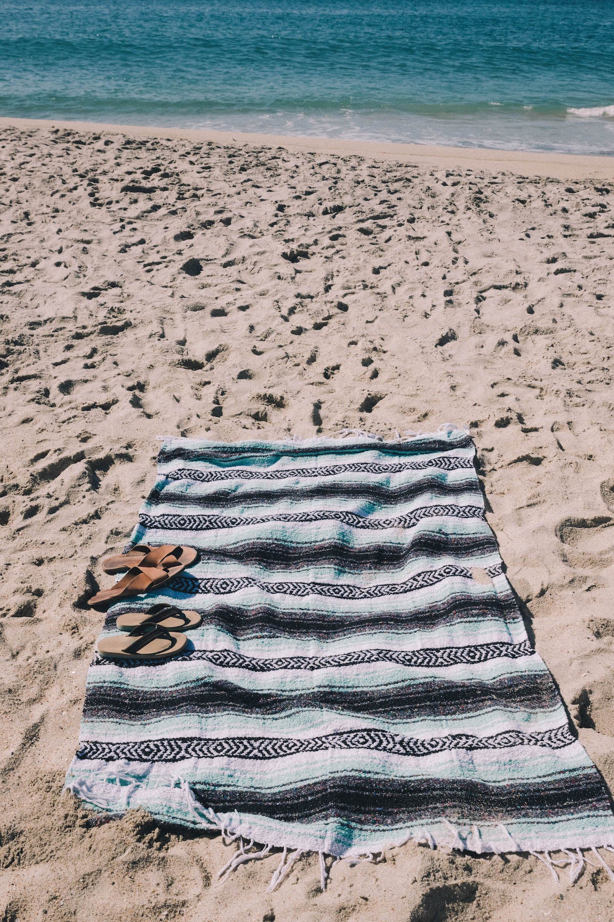 Bolsa Chica Blanket | Pastel Mint, Black & White Mexican Blanket