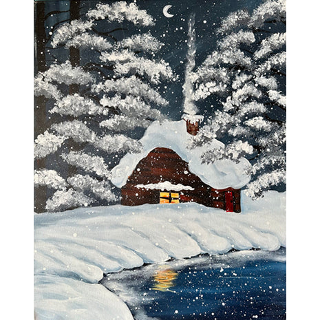 Snowy Cabin in the Woods Canvas Paint Kit